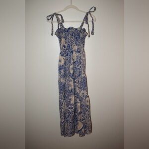 Umgee Blue and White Ruffled Tiered Maxi Dress